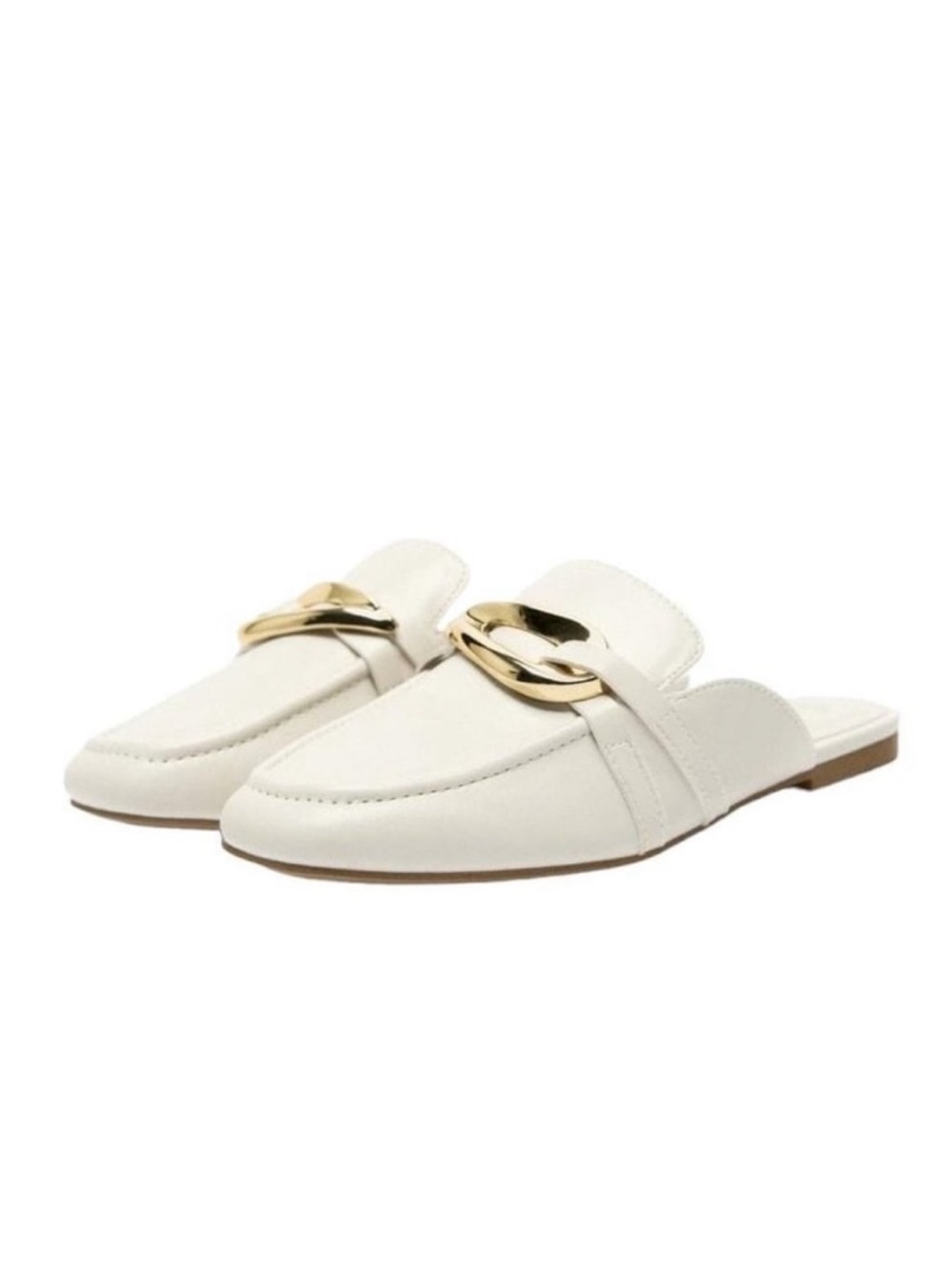 Zara Cream Slip-On Loafer Mules with Gold Accent